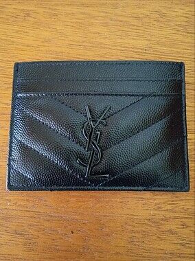 YSL Monogram Black On Black Matelasse Leather Credit Card Case